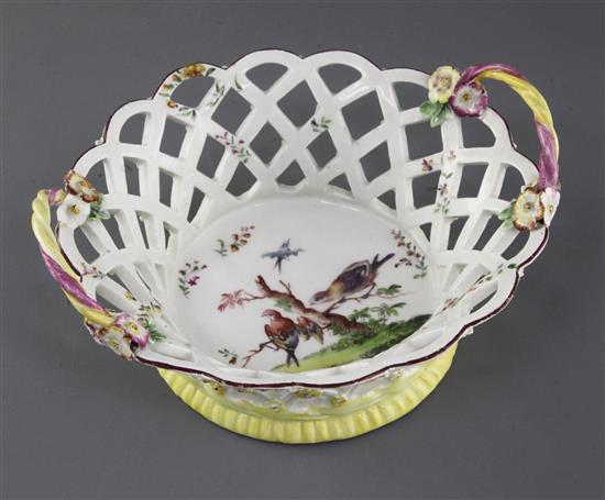 A rare early Derby basket, c.1756-7, w. 22cm, minor losses